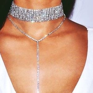 💎DOUBLE LAYERED CHOKER AND RHINESTONE NECKLACE